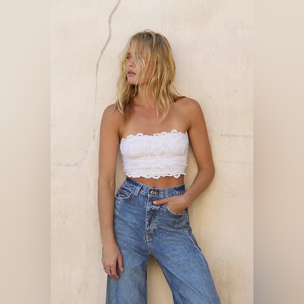 Boho Free People Adella Corset Bra White Crochet Lace Bralette
